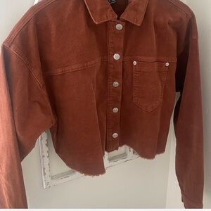 Corduroy Cropped frayed hem jacket rust brown size medium NWOT Forever 21